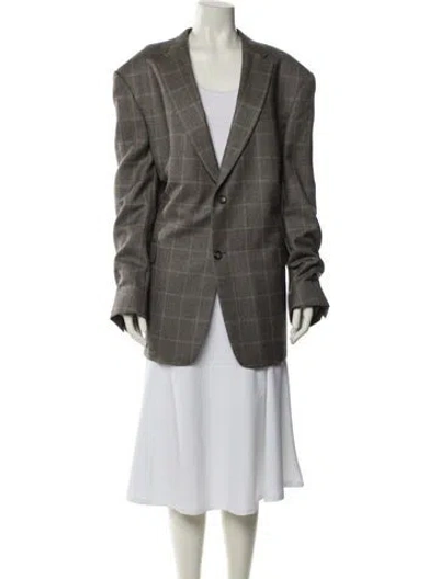 Pre-owned Burberry Wool Plaid Print Blazer In Gray