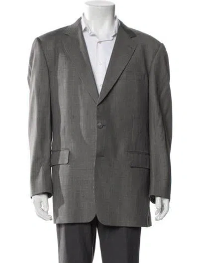 Pre-owned Burberry Wool Plaid Print Blazer In Gray