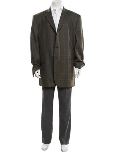 Pre-owned Burberry Wool Plaid Print Blazer In Green
