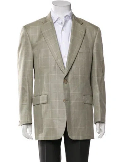 Pre-owned Burberry Wool Plaid Print Blazer In Green