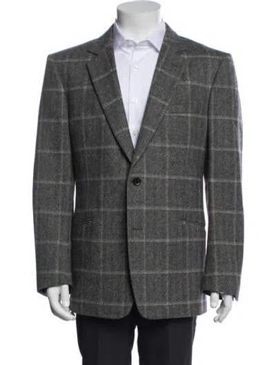 Pre-owned Burberry Wool Plaid Print Blazer In Grey