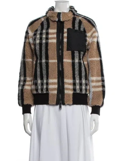 Pre-owned Burberry Wool Plaid Print Bomber Jacket In Brown