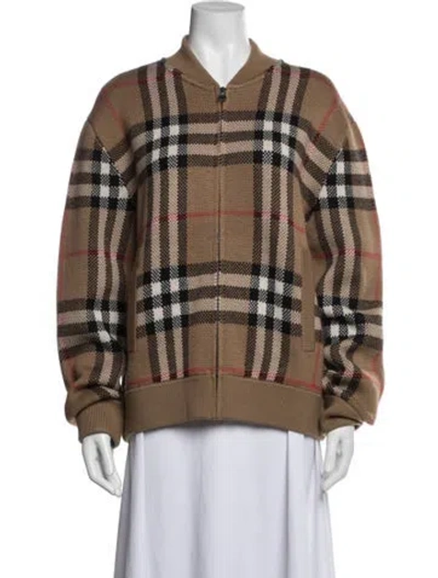 Pre-owned Burberry Wool Plaid Print Bomber Jacket W/ Tags In Neutrals
