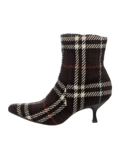 Pre-owned Burberry Wool Plaid Print Boots In Brown