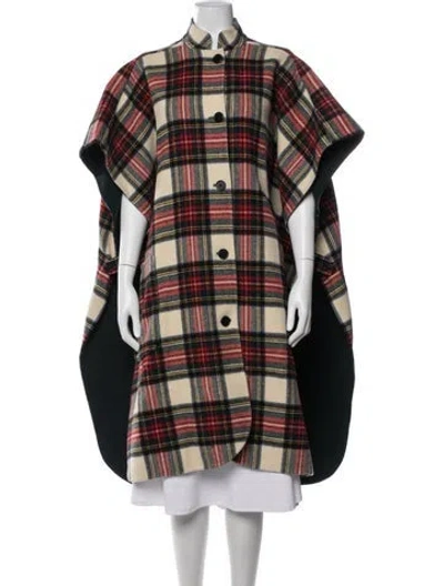 Pre-owned Burberry Wool Plaid Print Cape In Neutrals