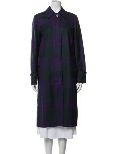 Pre-owned Burberry Wool Plaid Print Coat W/ Tags In Blue