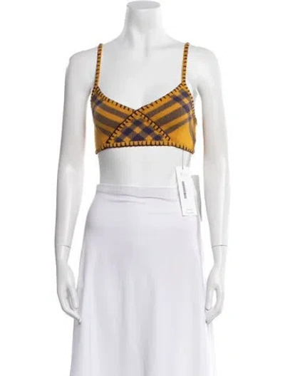 Pre-owned Burberry Wool Plaid Print Crop Top W/ Tags In Yellow