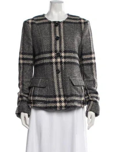 Pre-owned Burberry Wool Plaid Print Jacket In Grey/metallic