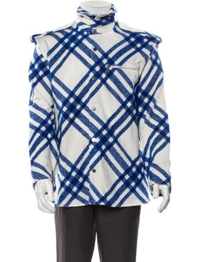 Pre-owned Burberry Wool Plaid Print Jacket W/ Tags In White