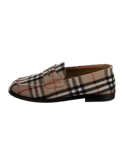 Pre-owned Burberry Wool Plaid Print Loafers In Neutrals