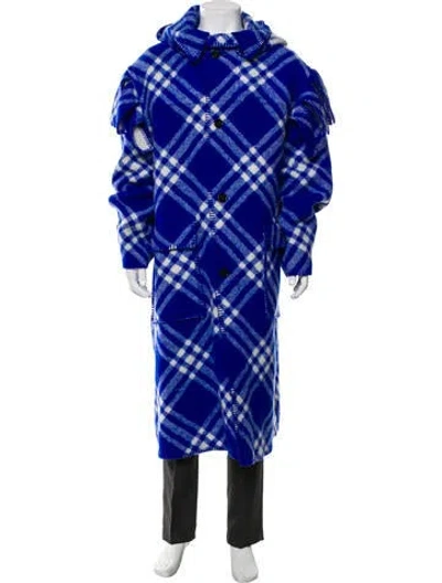 Pre-owned Burberry Wool Plaid Print Parka In Blue