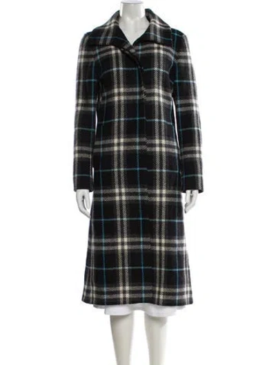 Pre-owned Burberry Wool Plaid Print Peacoat In Black