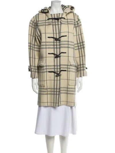 Pre-owned Burberry Wool Plaid Print Peacoat In Neutral