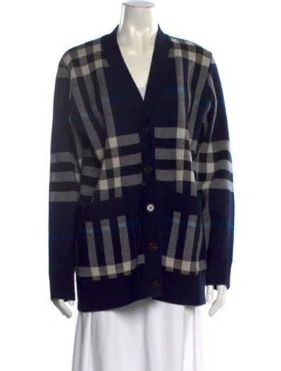 Pre-owned Burberry Wool Plaid Print Sweater In Blue