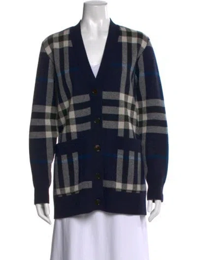 Pre-owned Burberry Wool Plaid Print Sweater In Blue
