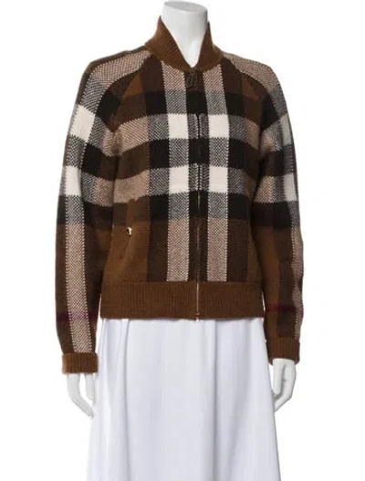 Pre-owned Burberry Wool Plaid Print Sweater In Brown