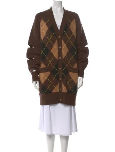 Pre-owned Burberry Wool Plaid Print Sweater In Brown