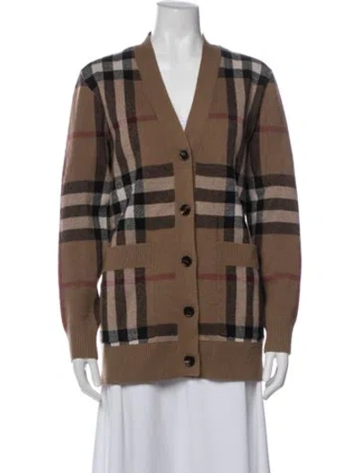 Pre-owned Burberry Wool Plaid Print Sweater In Brown