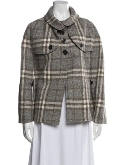 Pre-owned Burberry Wool Plaid Print Sweater In Gray