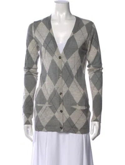 Pre-owned Burberry Wool Plaid Print Sweater In Gray