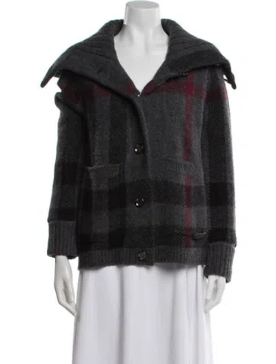 Pre-owned Burberry Wool Plaid Print Sweater In Gray