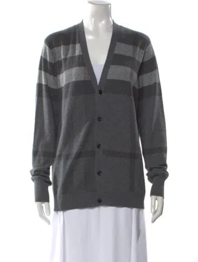 Pre-owned Burberry Wool Plaid Print Sweater In Gray