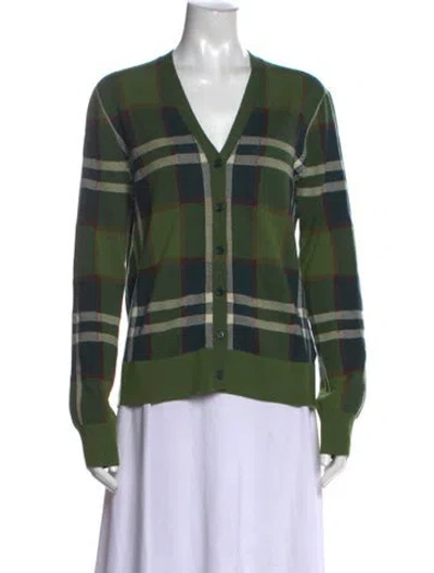 Pre-owned Burberry Wool Plaid Print Sweater In Green