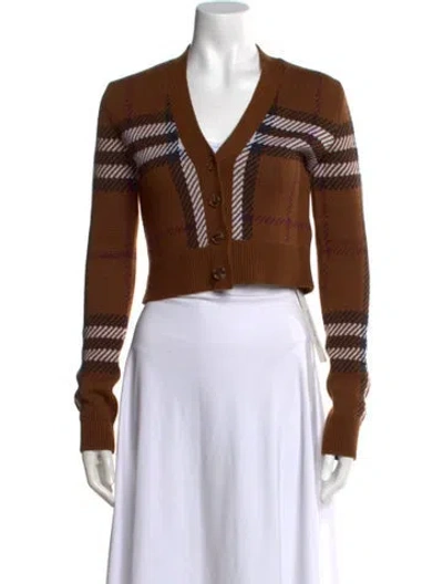 Pre-owned Burberry Wool Plaid Print Sweater W/ Tags In Brown