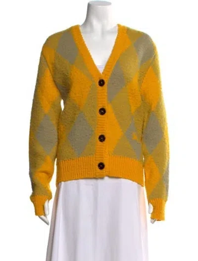 Pre-owned Burberry Wool Plaid Print Sweater W/ Tags In Yellow