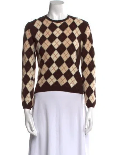 Pre-owned Burberry Wool Plaid Print Sweater In White