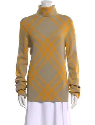 Pre-owned Burberry Wool Plaid Print Sweater In Yellow
