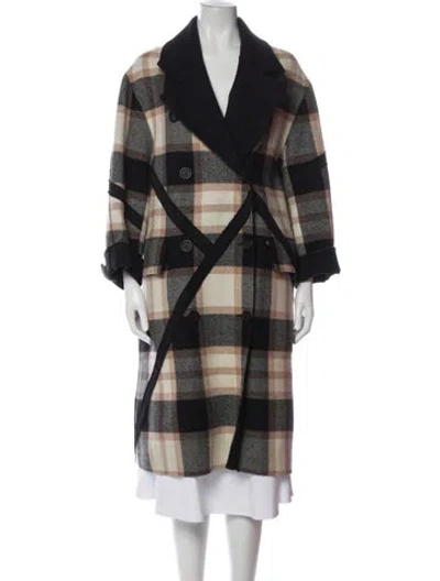 Pre-owned Burberry Wool Plaid Print Trench Coat In Neutral