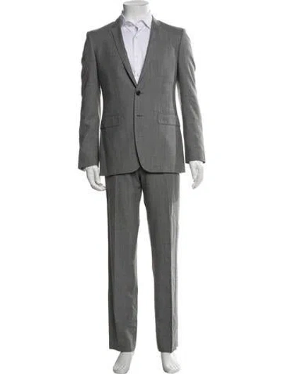 Pre-owned Burberry Wool Plaid Print Two-piece Suit In Grey