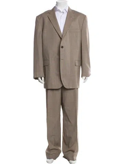 Pre-owned Burberry Wool Plaid Print Two-piece Suit In Neutral