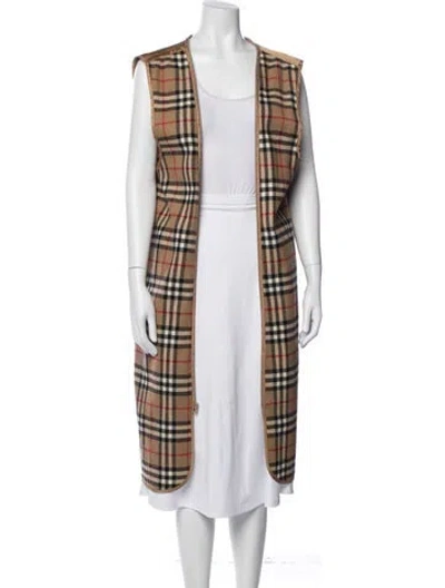 Pre-owned Burberry Wool Plaid Print Vest In Brown