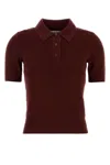 Burberry Women Bordeaux Polo Shirt With Classic Collar And Ribbed Trims In Wool Woman In Brown