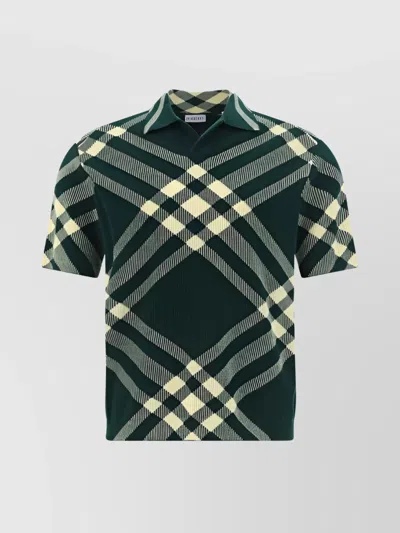 Burberry Wool Polo Shirt Argyle Pattern In Black