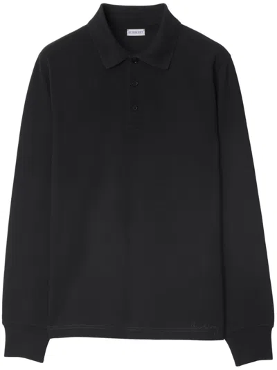 Burberry Logo-embroidered Cotton Polo Shirt In Black