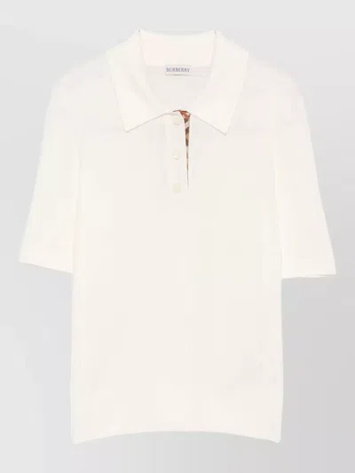Burberry Wool Polo Shirt Check Knit Detail In Neutral
