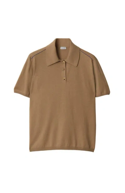 Burberry Short-sleeve Wool Polo Shirt In Flax