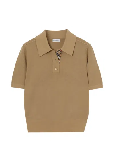 Burberry Wool Polo Shirt Check Pattern Knit In Orange