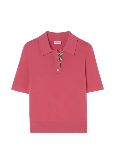 Burberry Lightweight Knit Polo Shirt Short Sleeves In Pink