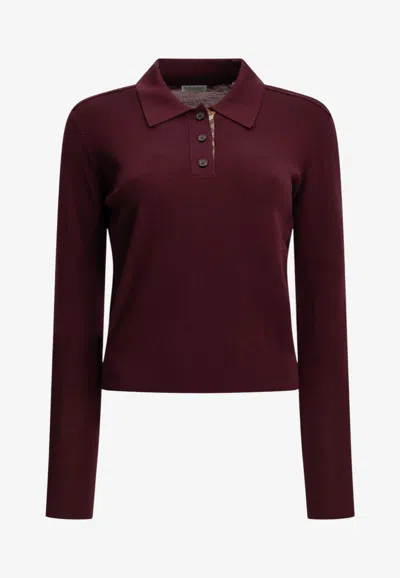 Burberry Wool Polo Sweater In Burgundy