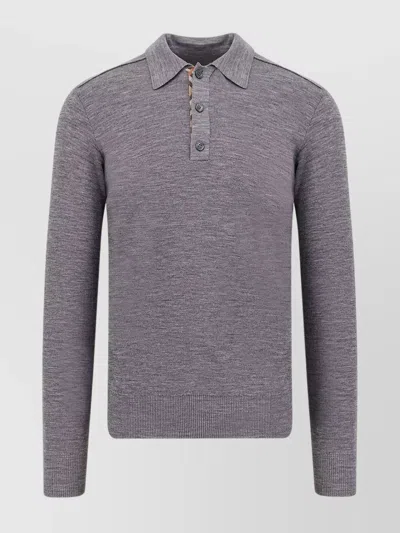 Burberry Wool Polo Sweater With Pointed Collar In Gray