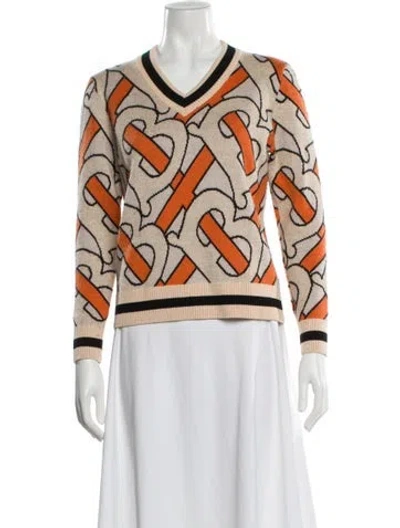 Pre-owned Burberry Wool Printed Sweater In Orange