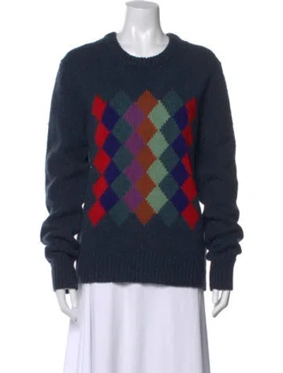 Pre-owned Burberry Wool Printed Sweater W/ Tags In Blue