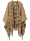 Burberry Beige Wool Cape With Check Pattern Women