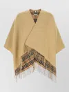 Burberry Wool Reversible Cape Mid Length Check Fringe In Neutral