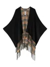 Burberry Vintage-style Check Fringed Wool Cape In Negro