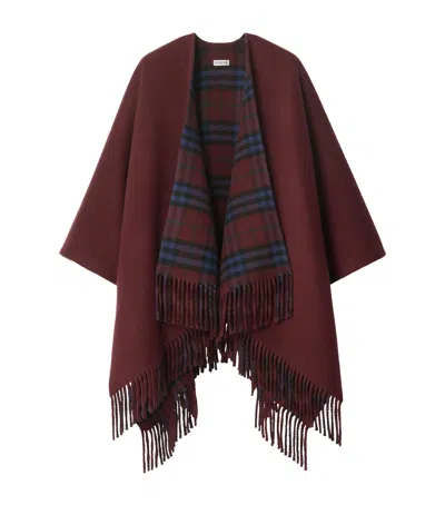 Burberry Reversible Check Wool Cape In Burgundy